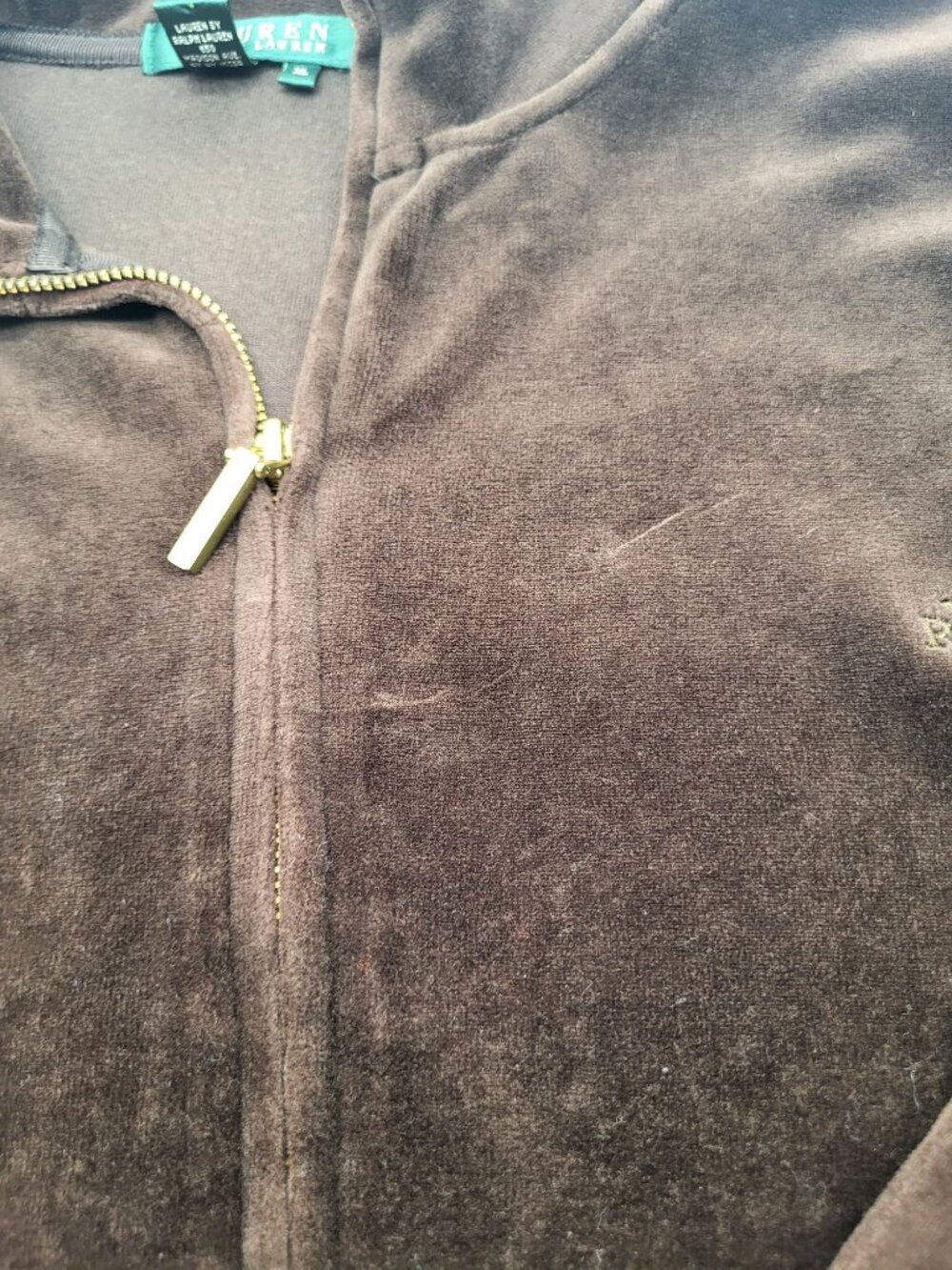 Lauren Ralph Lauren Womens XL Velour Zip Track Jacket Gold Trim y2k Brown - Picture 8 of 8